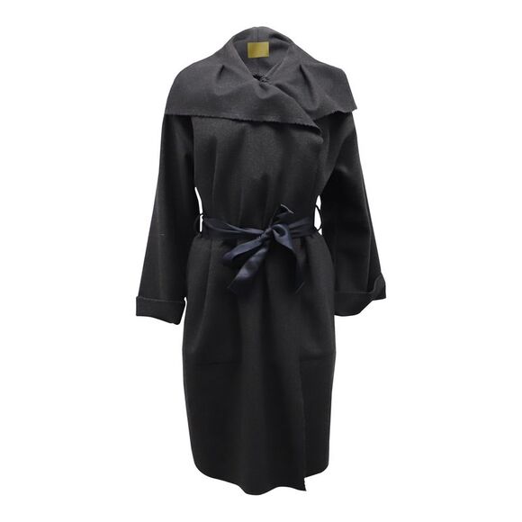 Lanvin Shawl Long Coat in Black Wool